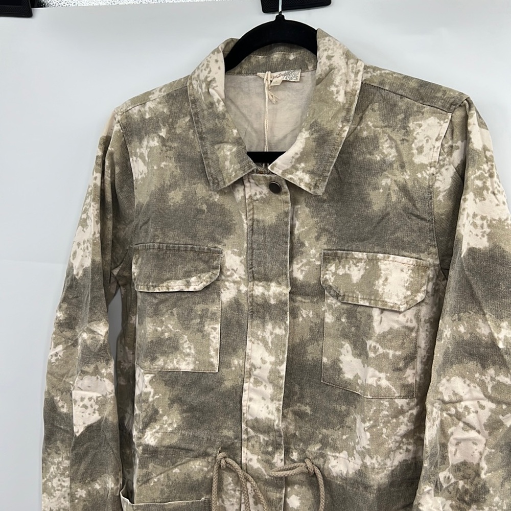 🆕Mystree Camouflage Shacket Distressed Vintage Coloring Drawstring Waist Cotton - Picture 5 of 14